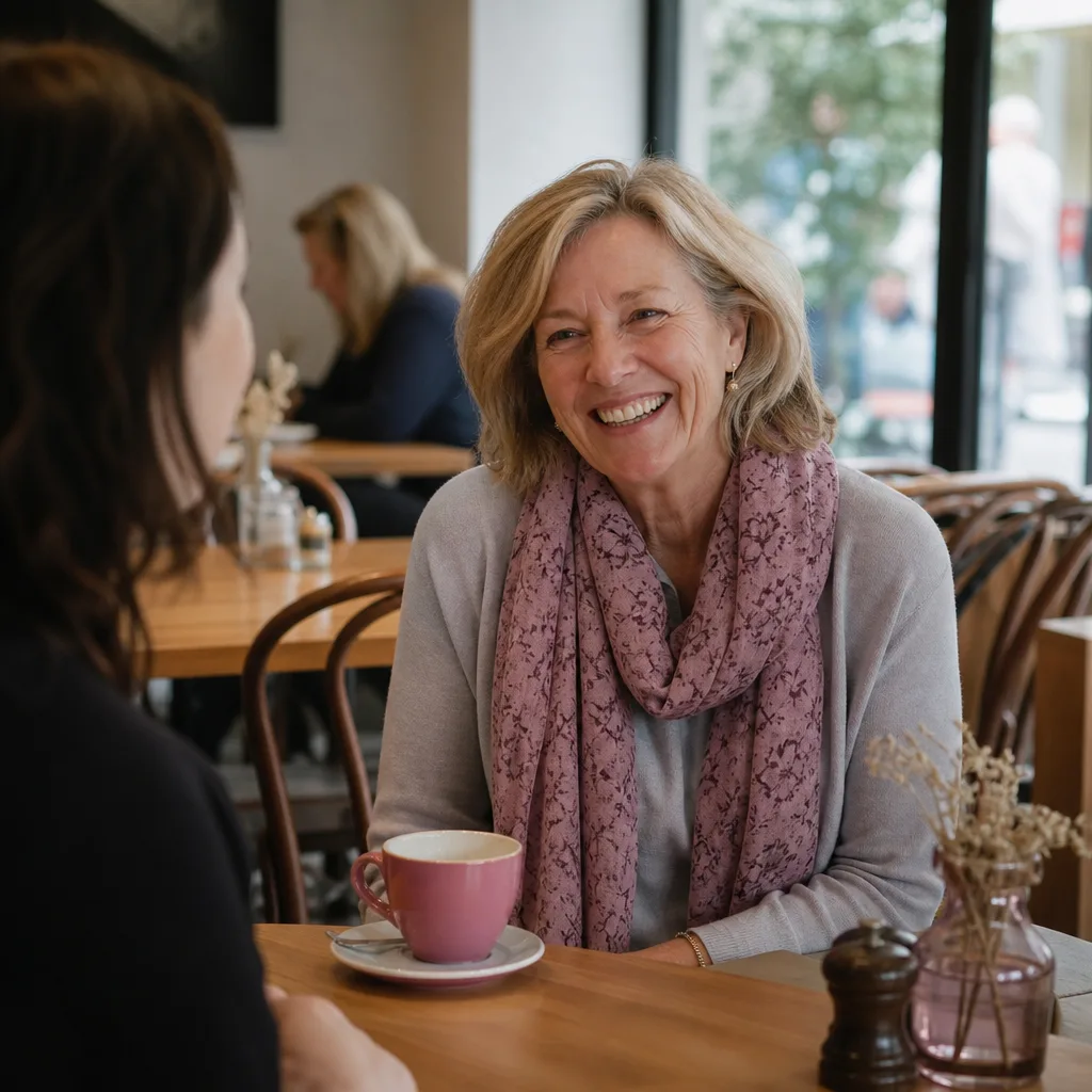Mature woman using a dating website at home in Guernsey